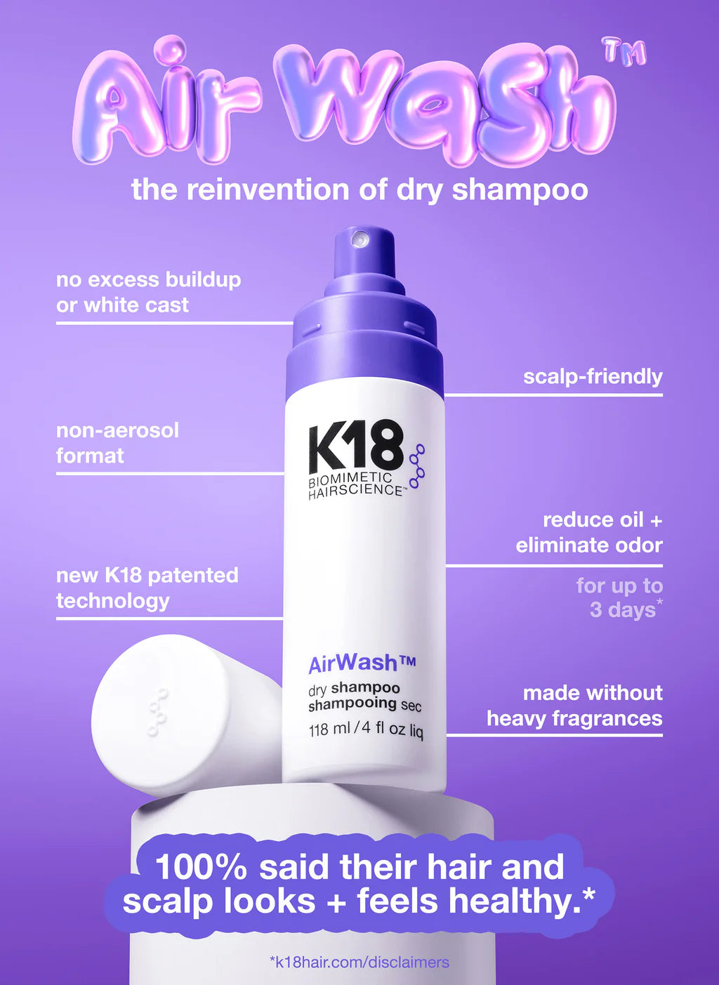 K18 AirWash™ Dry Shampoo 118ml | FREE 1pc K18 Hair Mask 5ml